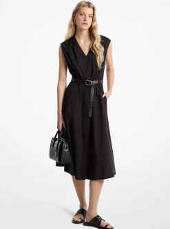 Vestido midi com cinto em popelina de algodão elástico | Michael Kors [PT]