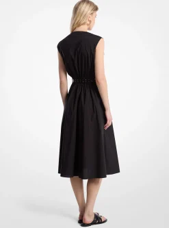 Vestido midi com cinto em popelina de algodão elástico | Michael Kors [PT]