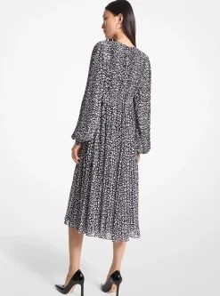 Vestido midi com estampado de leopardo plissado Georgette | Michael Kors [PT]