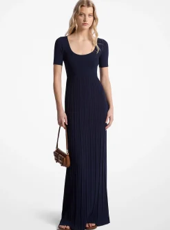 Vestido midi de malha elástica canelada | Michael Kors [PT]