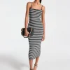 Vestido midi em mistura de viscose elástica às riscas | Michael Kors [PT]
