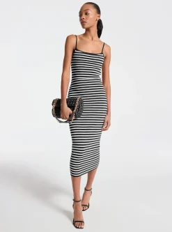 Vestido midi em mistura de viscose elástica às riscas | Michael Kors [PT]