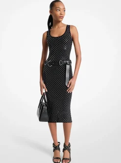Vestido midi em mistura de viscose com tachas | Michael Kors [PT]