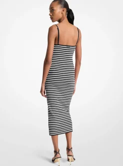 Vestido midi em mistura de viscose elástica às riscas | Michael Kors [PT]