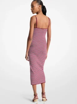 Vestido midi em mistura de viscose elástica às riscas | Michael Kors [PT]