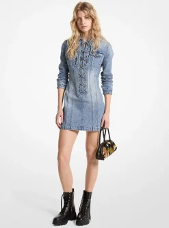 Vestido mini com atacadores em ganga elástica | Michael Kors [PT]