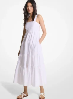 Vestido mini em camadas em popelina de algodão elástica | Michael Kors [PT]