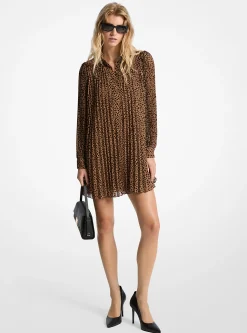 Vestido plissado em georgette com estampado de leopardo | Michael Kors [PT]