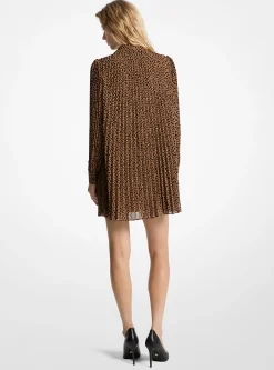 Vestido plissado em georgette com estampado de leopardo | Michael Kors [PT]