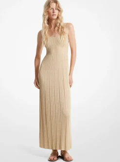 Vestido sem mangas de malha metalizada canelada com folho | Michael Kors [PT]