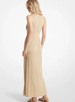 Vestido sem mangas de malha metalizada canelada com folho | Michael Kors [PT]