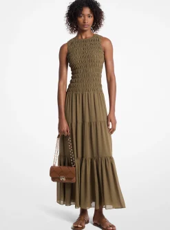 Vestido sem mangas em georgette franzido | Michael Kors [PT]