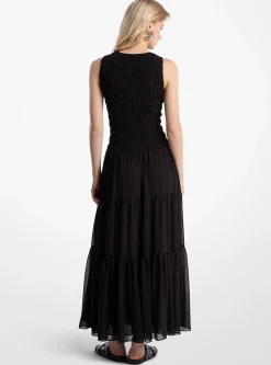 Vestido sem mangas em georgette franzido | Michael Kors [PT]