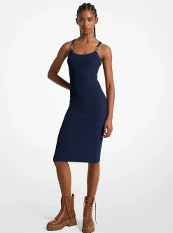 Vestido sem mangas midi em malha elástica canelada | Michael Kors [PT]