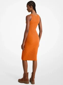 Vestido sem mangas midi em malha elástica canelada | Michael Kors [PT]