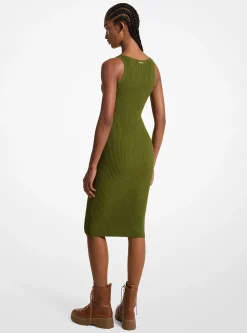 Vestido sem mangas midi em malha elástica canelada | Michael Kors [PT]