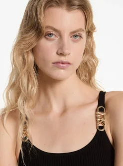 Vestido sem mangas midi em malha elástica canelada | Michael Kors [PT]