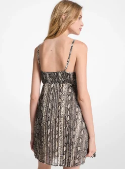 Vestido slip plissado em georgette estampado com padrão de cobra | Michael Kors [PT]