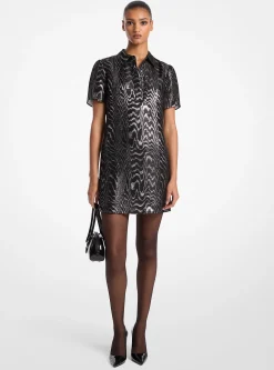 Vestido t-shirt em mistura de seda moiré metalizado | Michael Kors [PT]